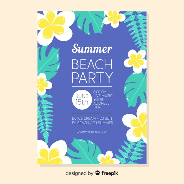 Hand drawn summer party poster template Vector | Free Download