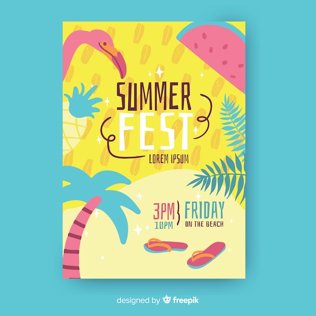 Hand drawn summer party poster template | Free Vector