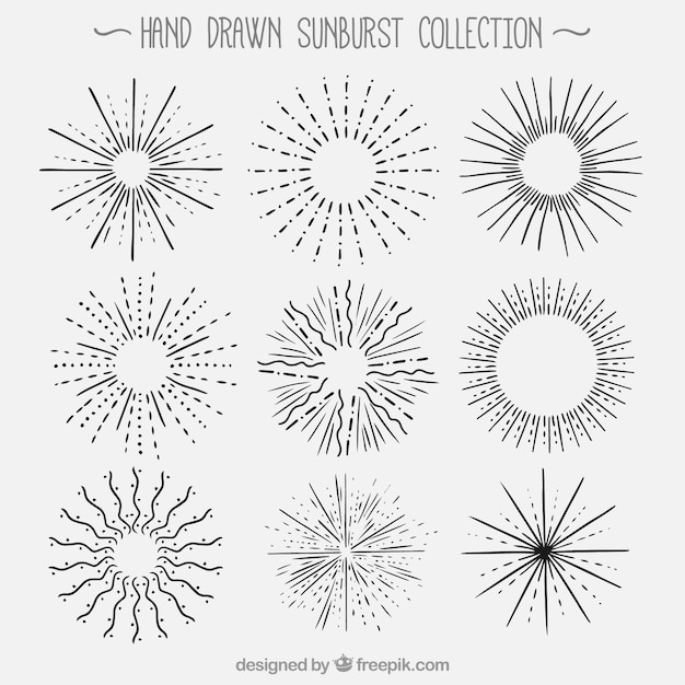 Hand drawn sunburst collection Vector Free Download