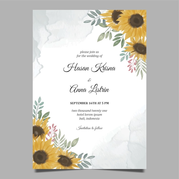 Premium Vector | Hand drawn sunflower wedding invitation template