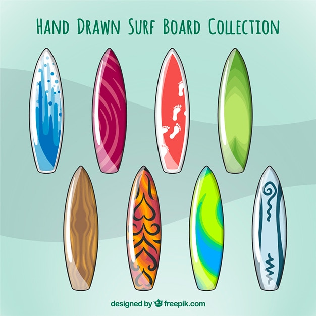 Hand drawn surfboard set Vector | Free Download