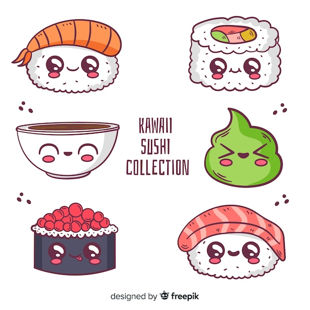 Free Vector | Hand drawn sushi kawaii pack