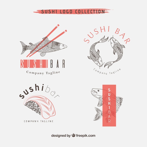 Premium Vector Hand Drawn Sushi Restaurant Logo Collection