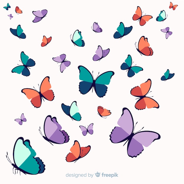 Download Free Vector | Hand drawn swarm butterfly background