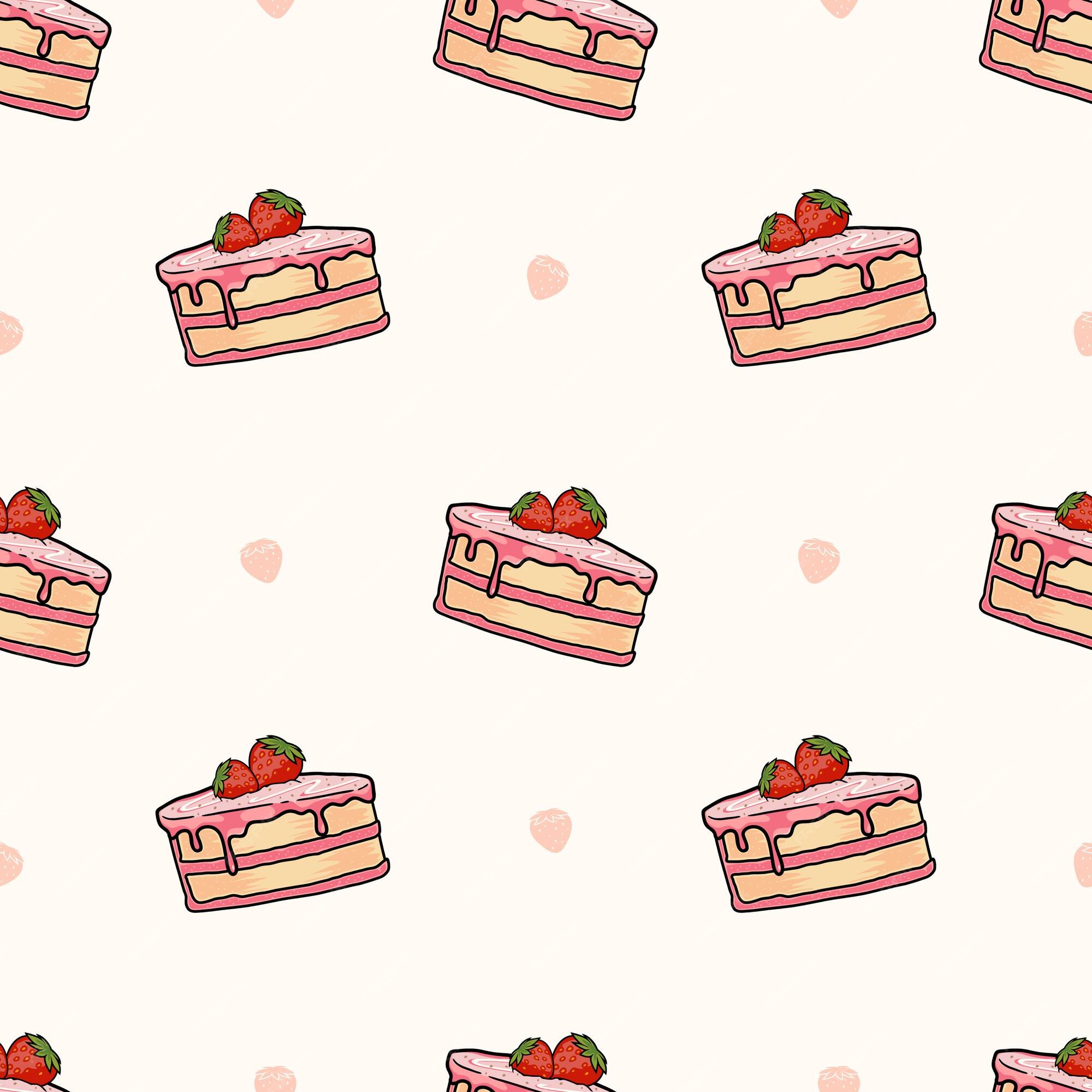 Premium Vector | Hand drawn sweet strawberry cake seamless pattern