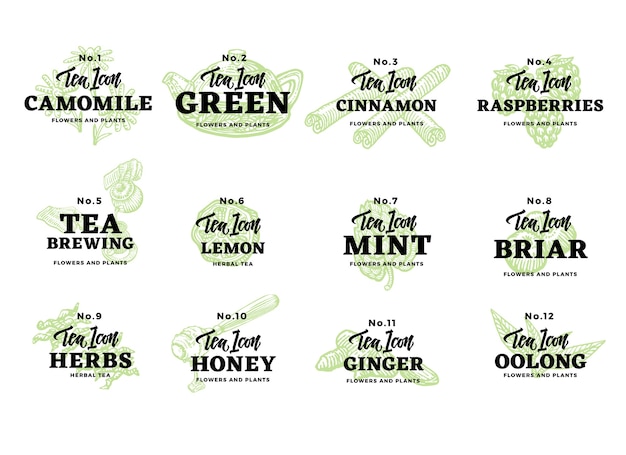 Free Vector Hand Drawn Tea Logos Set