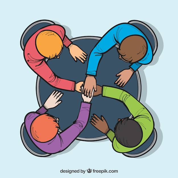 Hand drawn teamwork with colorful style