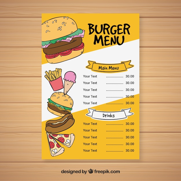 burger shop menu