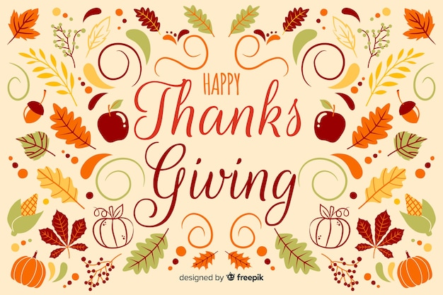 Hand drawn thanksgiving background with apples and leaves Free Vector