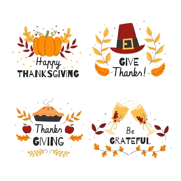 Free Vector | Hand drawn thanksgiving badge collection