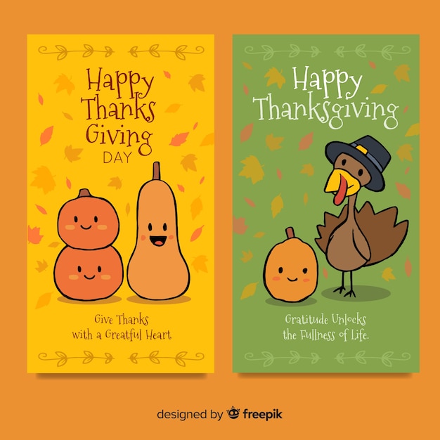 Free Vector Hand drawn thanksgiving day card collection