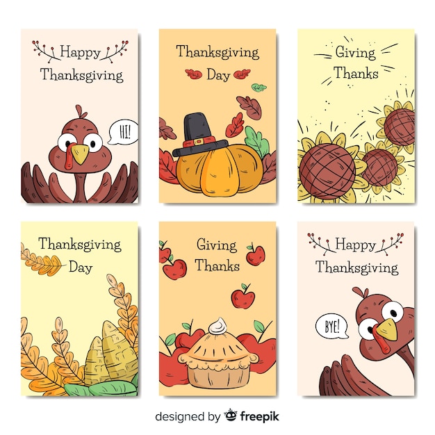 Free Vector | Hand drawn thanksgiving day card collection