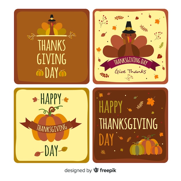 Free Vector | Hand drawn thanksgiving day card collection