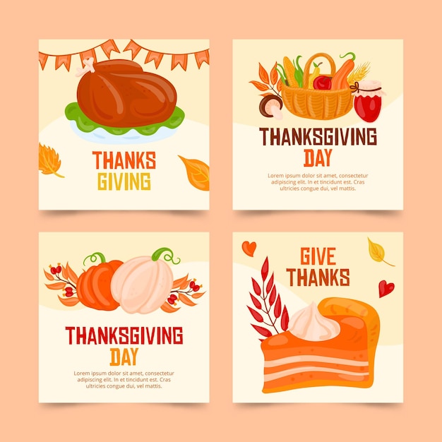 Free Vector | Hand drawn thanksgiving instagram posts