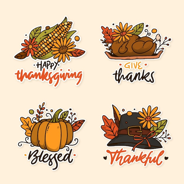 Free Vector | Hand drawn thanksgiving label set