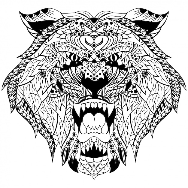 Premium Vector Hand Drawn Of Tiger Head In Zentangle Style