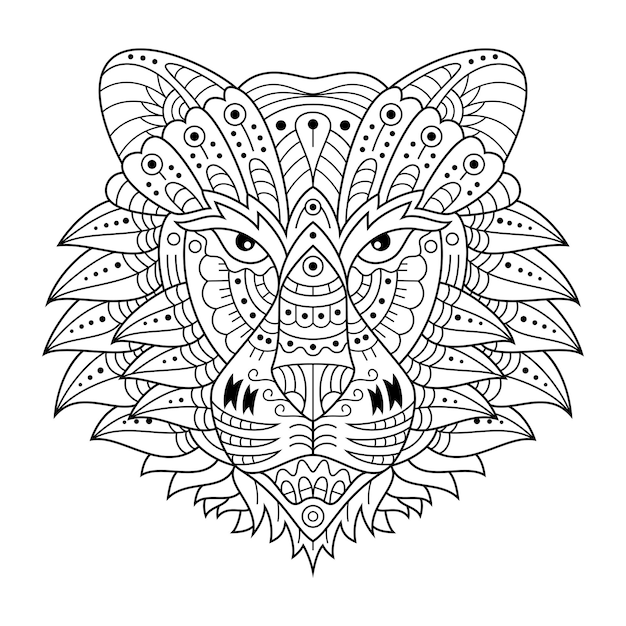 Premium Vector | Hand drawn of tiger head in zentangle style