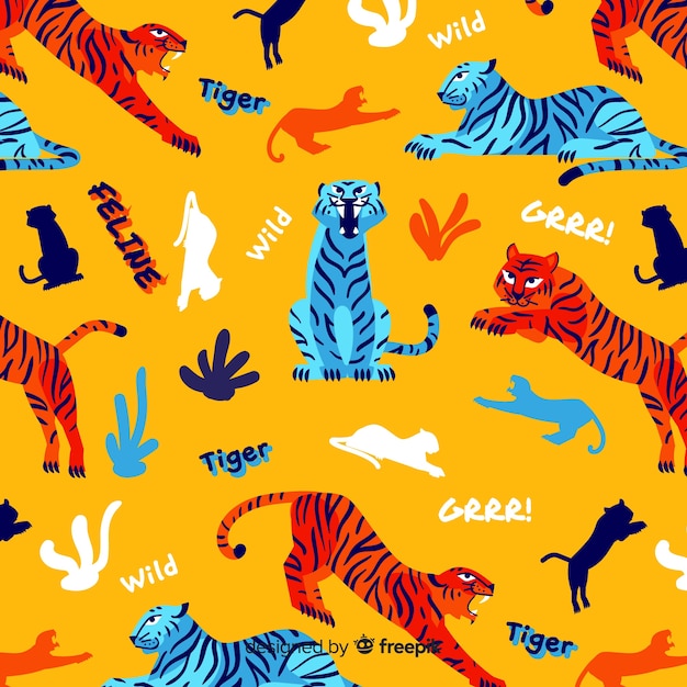 Free Vector Hand Drawn Tiger Pattern Background
