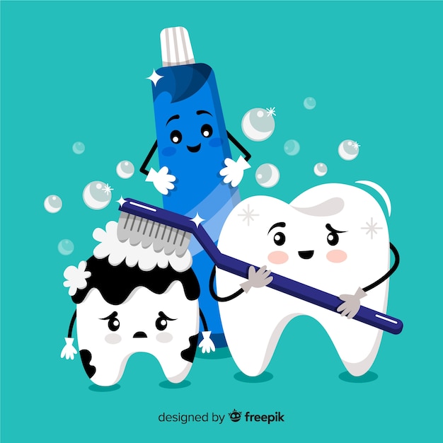 Hand drawn tooth being brushed background Free Vector