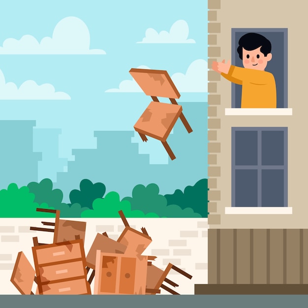 premium-vector-hand-drawn-tossing-old-furniture-illustration-with-man