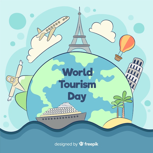 Hand drawn tourism day with landmarks Vector | Free Download