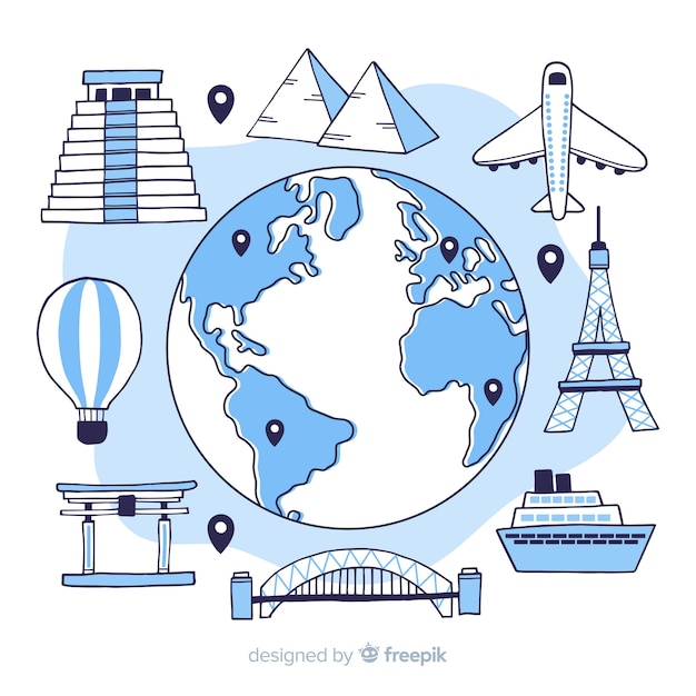 Free Vector Hand drawn tourism day with landmarks