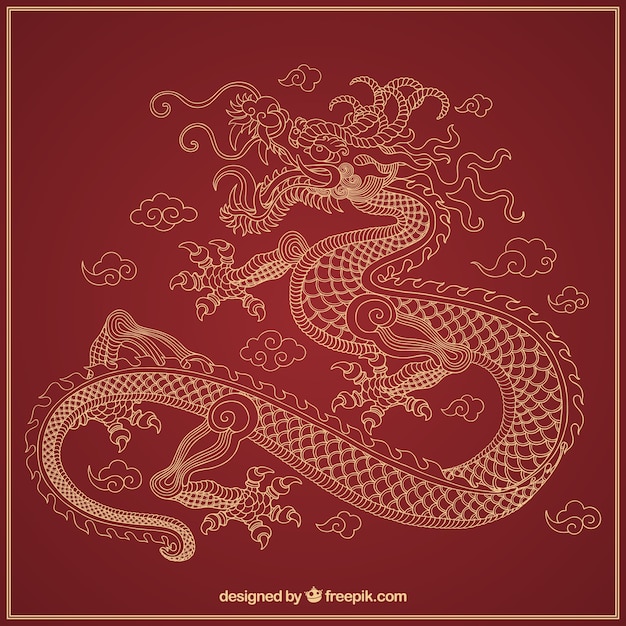 Hand drawn traditional chinese dragon Free Vector