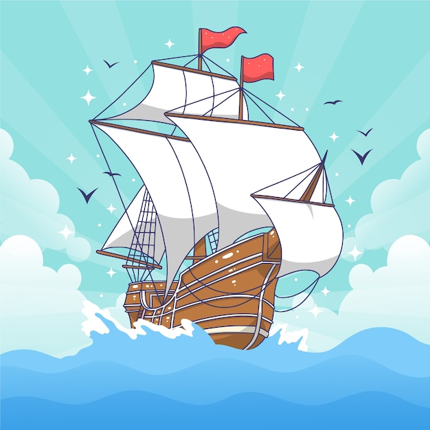 Premium Vector | Hand drawn traditional pirate ship