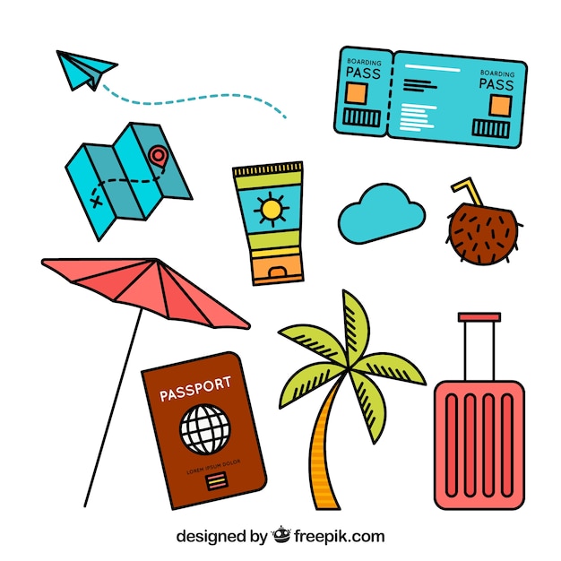 Free Vector Hand Drawn Travel Element Collection