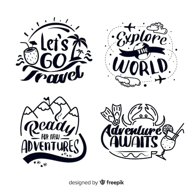 Free Vector | Hand drawn travel lettering badges