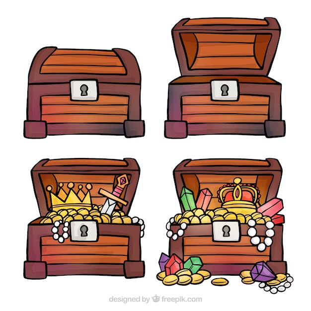 Free Vector | Hand drawn treasure box collection