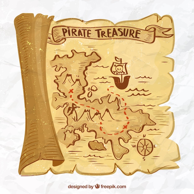 手描きの宝の地図の背景 プレミアムベクター