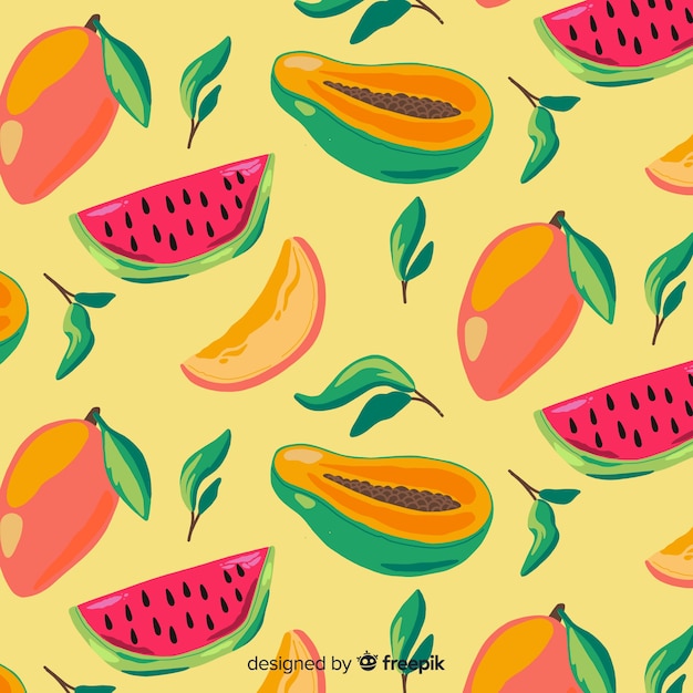 Hand drawn tropical fruit pattern Vector | Free Download