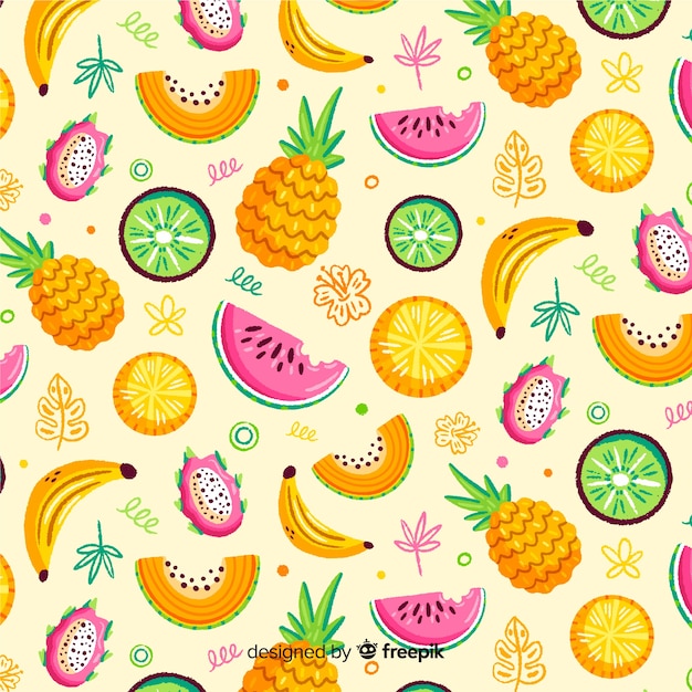 Hand drawn tropical fruit pattern Vector | Free Download