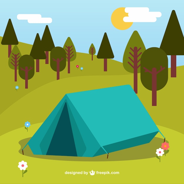 Hand drawn turquoise camping tent in a campsite | Free Vector