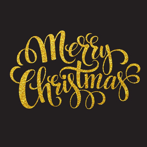 Hand drawn typography card. merry christmas greetings gold glitter hand ...