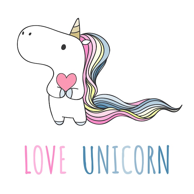 Premium Vector | Hand drawn unicorn holding heart in doodle style.
