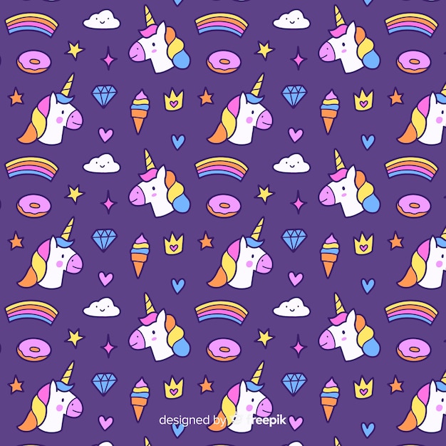 Hand drawn unicorn pattern Free Vector