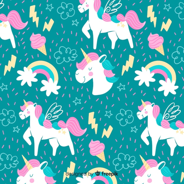 Hand drawn unicorn pattern Free Vector