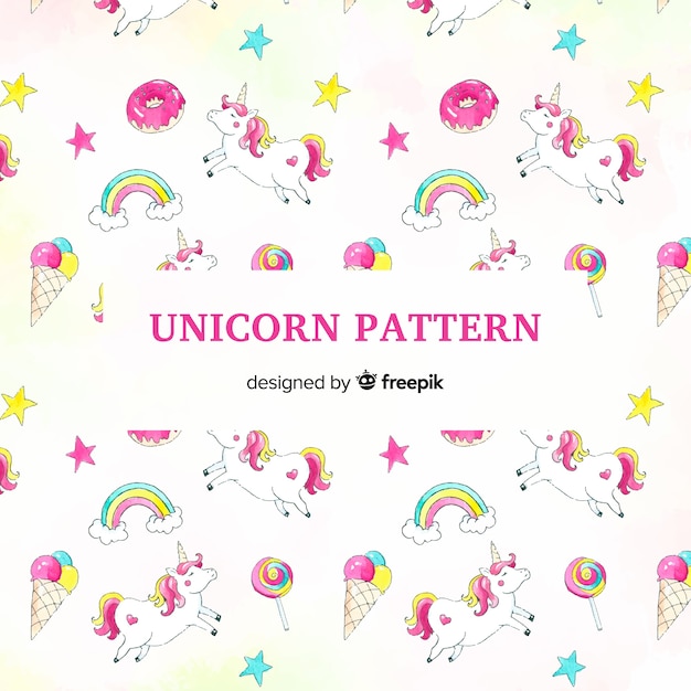 Hand drawn unicorn pattern Free Vector
