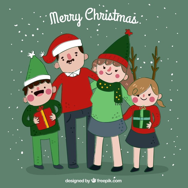 Hand drawn united family background with\
christmas hats