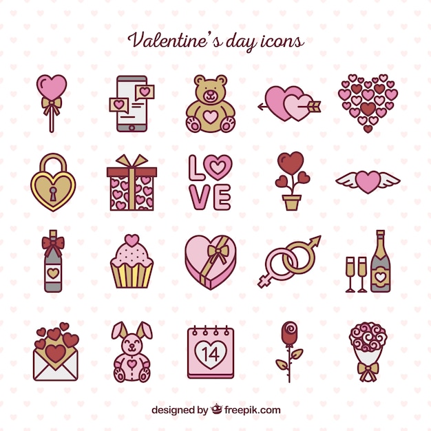 Free Vector Hand Drawn Valentine Day Cute Icons Pack