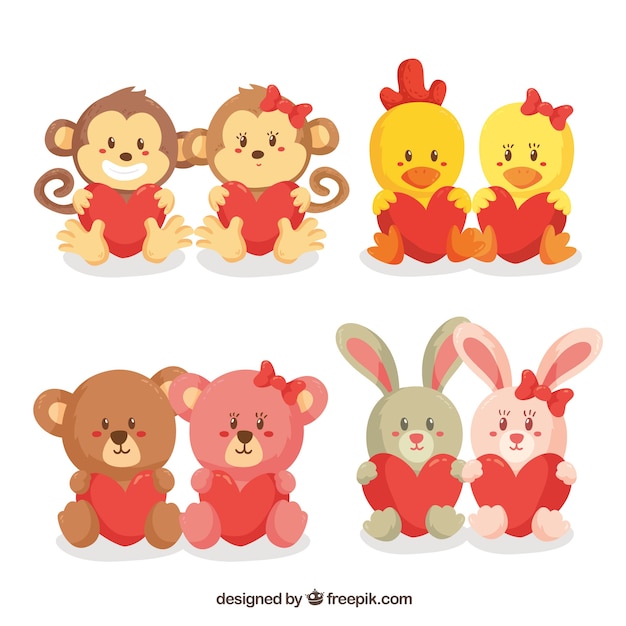 Download Hand drawn valentine's day animal couple collection Vector ...