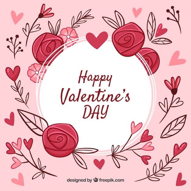 Hand drawn valentine\'s day background with\
flowers