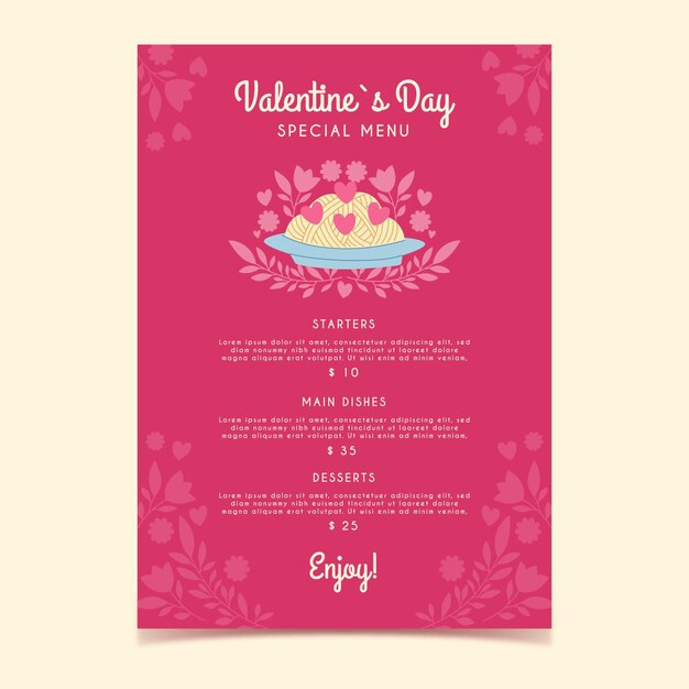 Hand-drawn valentine's day menu template Free Vector