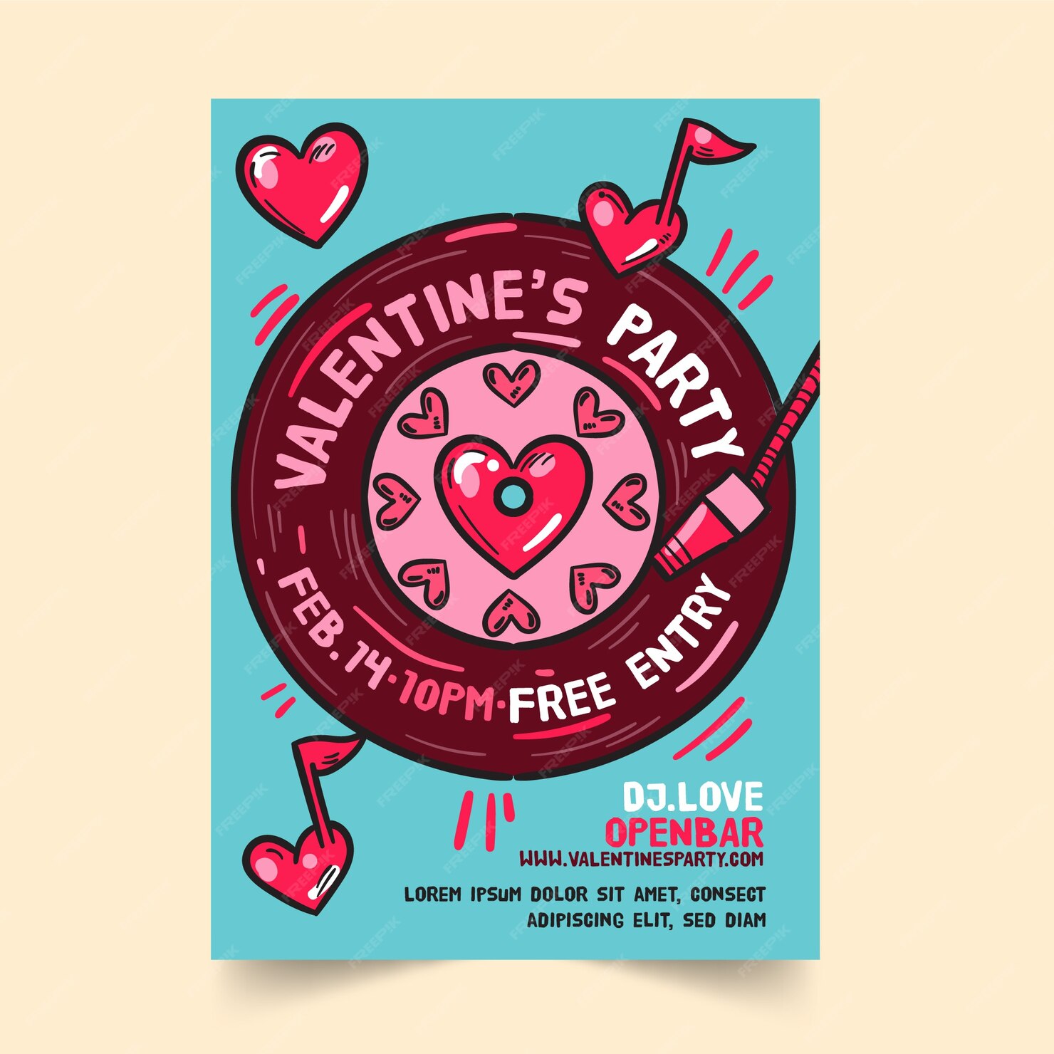 Free Vector Hand Drawn Valentines Day Party Flyer Template