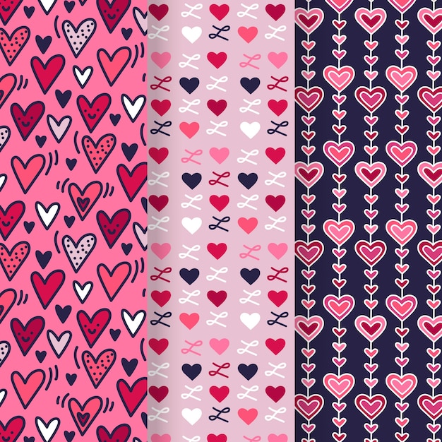 Hand drawn valentine's day pattern collection Free Vector