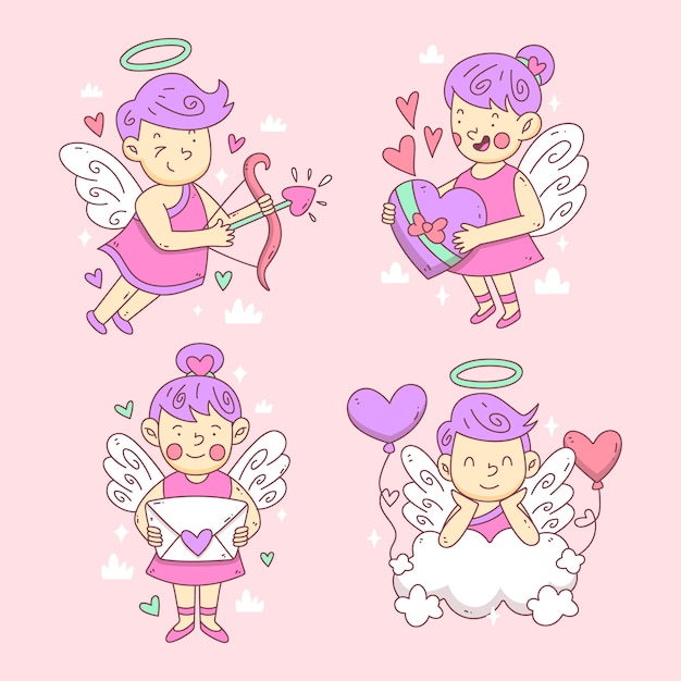 Free Vector | Hand drawn valentines day cupid characters collection