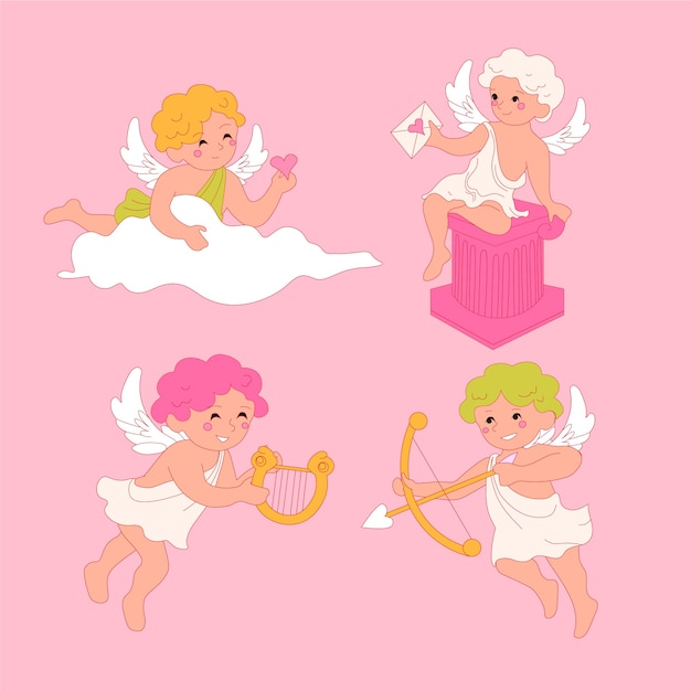 Free Vector Hand Drawn Valentines Day Cupid Characters Collection 6378