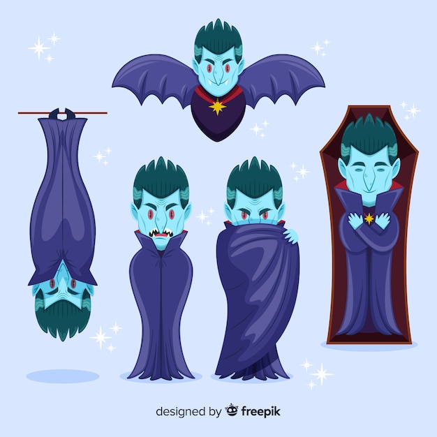 Hand drawn vampire character collection Free Vector